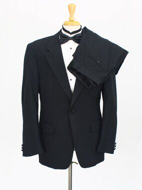 Bill Blass 43R 37x31 Black Full Suit 1-Button Solid R661